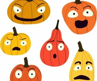 Pumpkin Icon Stylized Design Various Emotion Isolation