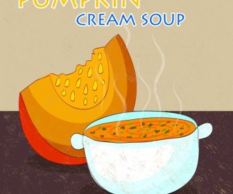 カボチャのスープ広告色手描きデザイン ボウル アイコン
