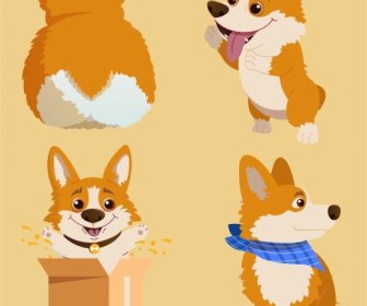 Puppy Icons Cute Stylized Cartoon Design