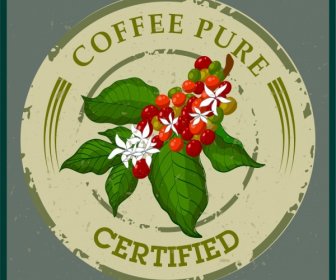 Bohnenkaffee Stempel Vorlagendesign Blumen Dekor Grün