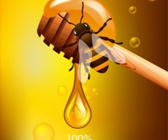 Pure Honey Advertising Bee Stick Droplet Icons Decor