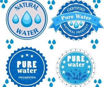 Reines Wasser Logos Blaue Kreise Isolierung Tröpfchen Symbol