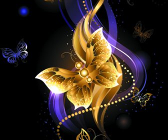 Purple And Golden Butterflies Vector Background