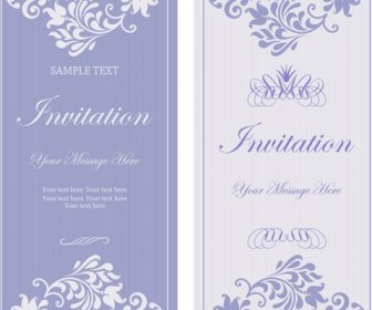 Purple Floral Ornaments Cards Vector