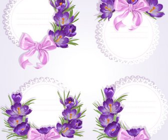 Purple Flower With Bow Vector Cards