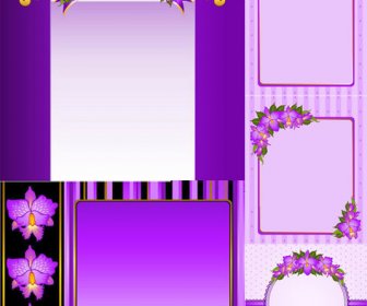 Purple Flowers Decorative Frame Vector