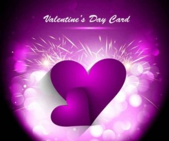 Purple Heart With Valentines Day Greeting Card Vector