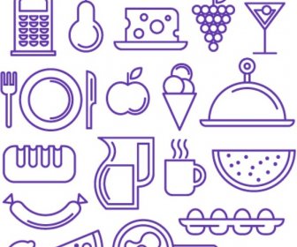 Purple Outlined Food And Drink Icons