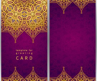 Purple With Golden Ornate Greeting Cards Vector