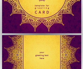 Roxo Com Dourado Ornamentado Cartões Vector