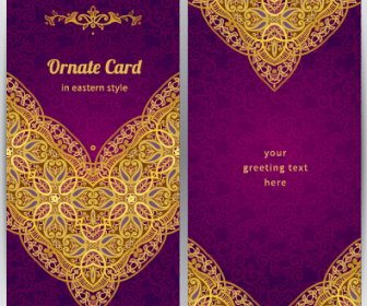 Purple With Golden Ornate Greeting Cards Vector