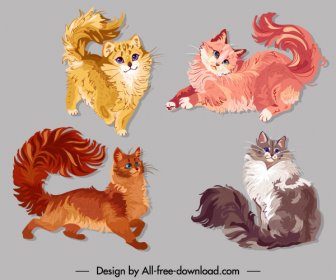 Pussy Katze Symbole Farbige Niedliche Skizze Handgezeichnete Design