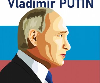Putin Retrato Banner Vista Lateral Esboço Flat Design Clássico