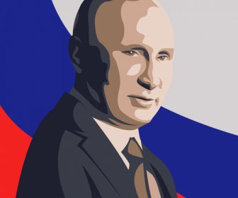 Putin Presiden Potret Rusia Bendera Dekorasi Siluet Sketsa Kartun