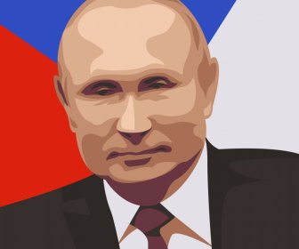 Putin President Portrait Template Russia Flag Backdrop Cartoon Sketch