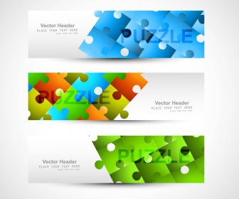 ヘッダーのイラストをカラフルなベクトルのパズル セット