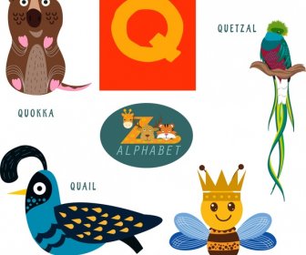 Q Educação De Letras Com Ilustração Animais Bonitos