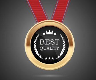 Qualität Qualitätssicherung Abzeichen Medaille Symbol Glänzenden Goldenen Ornament
