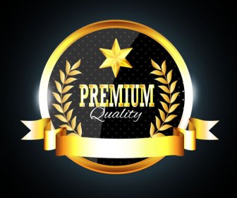 Quality Certification Icon With Golden Decoration On Darkness