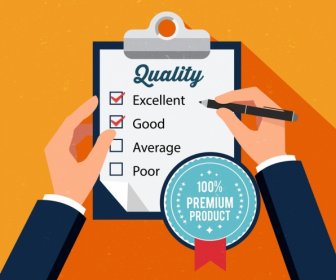 Quality Check Banner Checklist Writing Hands Stamp Icons