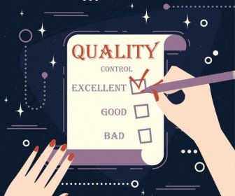 Quality Control Banner Checklist Writing Hands Icons