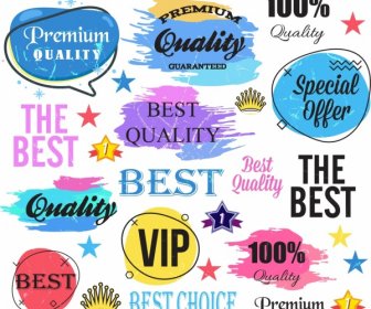 Quality Labels Collection Colorful Grunge Retro Design