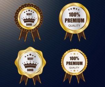 Quality Warranty Badges Sets Shiny Golden Circles Isolation