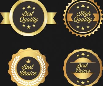 Quality Warranty Badges Shiny Golden Circles Design