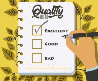 Quality Warranty Banner Checklist Notebook Leaves Icons Decor