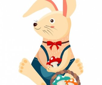 Coniglio Animale Icona Colorato Cartoon Character Stilizzato Design