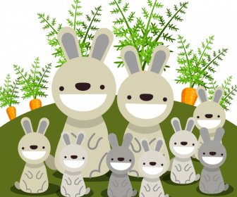 Pintura De Dibujos Animados De La Familia Del Conejo