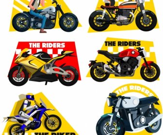 Race Design Elements Rider Motorbike Icons Sketch