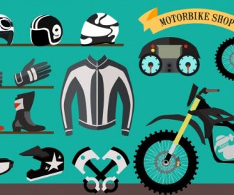 Racer Design Elements Motorbike Accessories Protective Clothes Icons