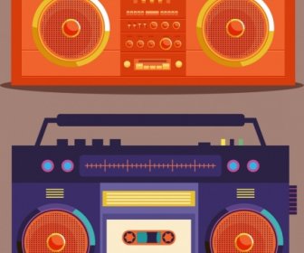 Radyo Simgeler Vintage Tasarımı Koyu Turuncu Mor Dekorasyonu
