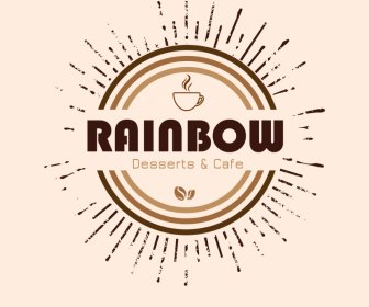 Rainbow Cafe Logo Template Classical Circle Rays Flat Design