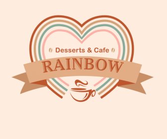 Template Logo Rainbow Café Bentuk Hati Dekorasi Pita 3d