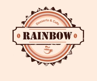 Rainbow Cafe Logo Template Serrated Circle Ribbon Decor Retro Design
