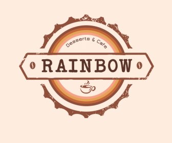 Rainbow Café Logotipo Plano Elegante Retro Círculo Cinta Boceto