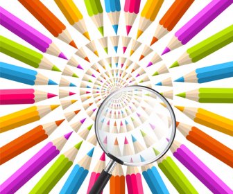 Rainbow Pencil Background In Circle