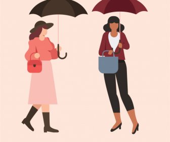 Regnerische Modeikonen Regenschirm Elegante Frauen Skizze