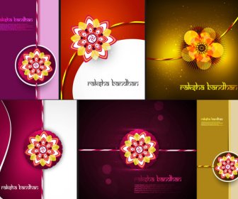 Raksha Bandhan Perayaan Indah 6 Koleksi Latar Belakang Warna-warni Cerah Vektor