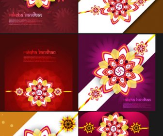 Raksha Bandhan Perayaan Indah 6 Koleksi Desain Warna-warni Cerah Vektor