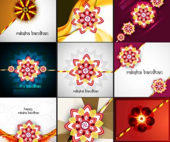 Raksha Bandhan Perayaan Indah 9 Koleksi Presentasi Floral Vector Desain