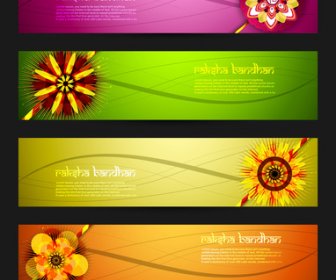 Raksha Bandhan Célébration Lumineuse Colorée Six En-têtes Vector Design