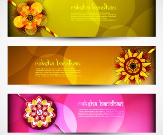 Raksha Bandhan Celebration Bright Colorful Three Headers Vector Illustration