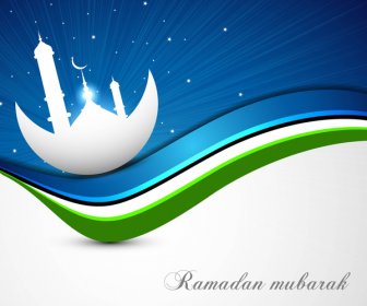 Ramadhan Kareem Gelombang Warna-warni Biru Cerah Vektor Desain