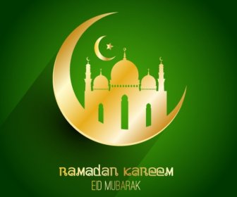 Ramadan Kareem Green Greeting Card With Long Shadow
