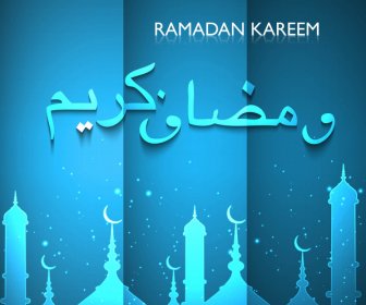 Ramadán Kareem Saludo Tarjeta Azul Diseño Colorido