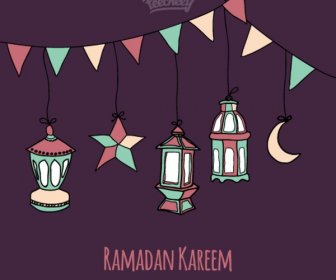شهر رمضان الكريم بطاقات المعايدة نمط الرسم