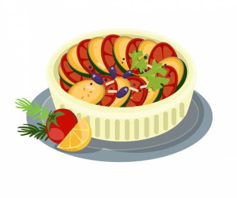라따뚜이 요리 아이콘 다채로운 클래식 스케치